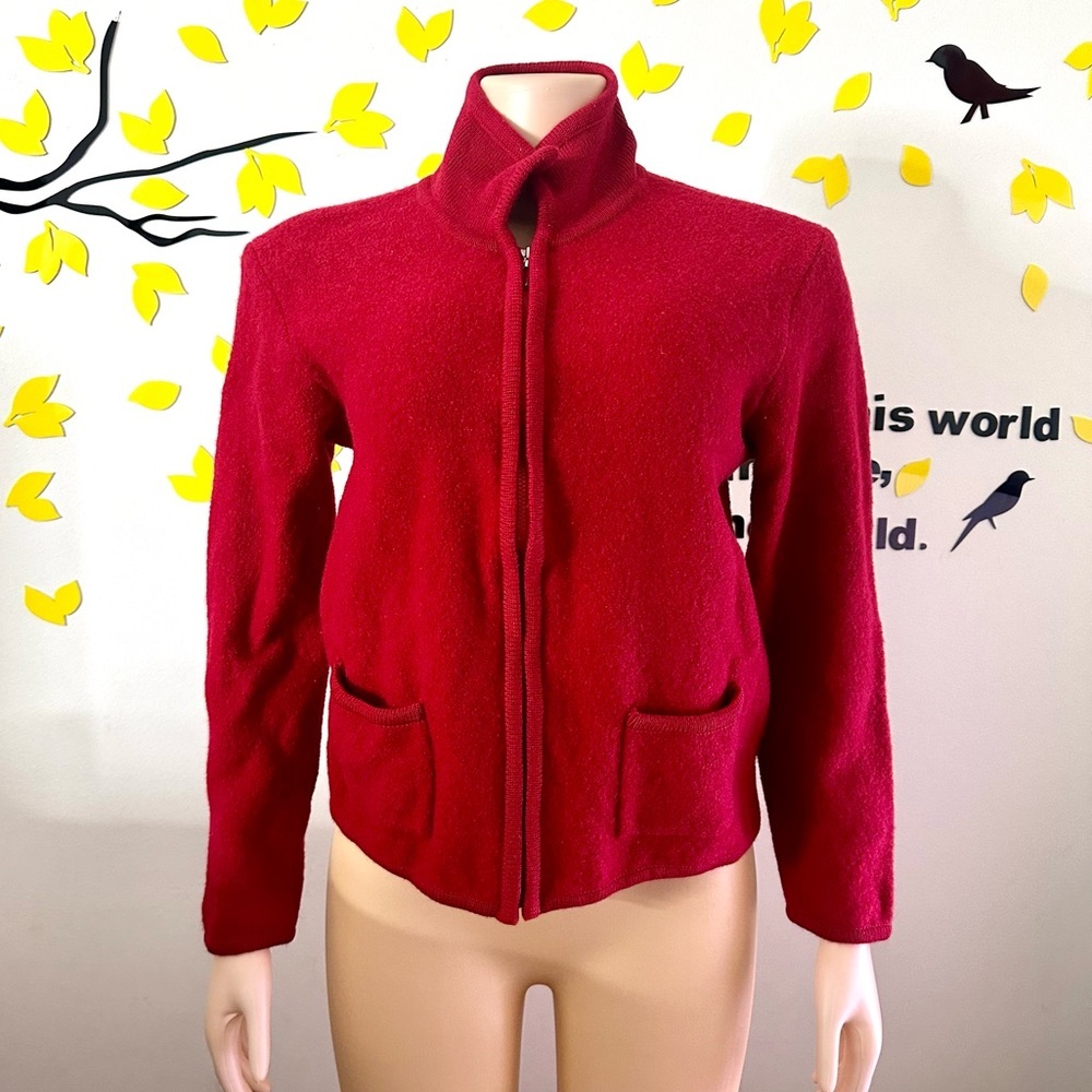 Talbots Women’s 100% Wool Red Jacket With Zipper And Pockets Size‎ Small